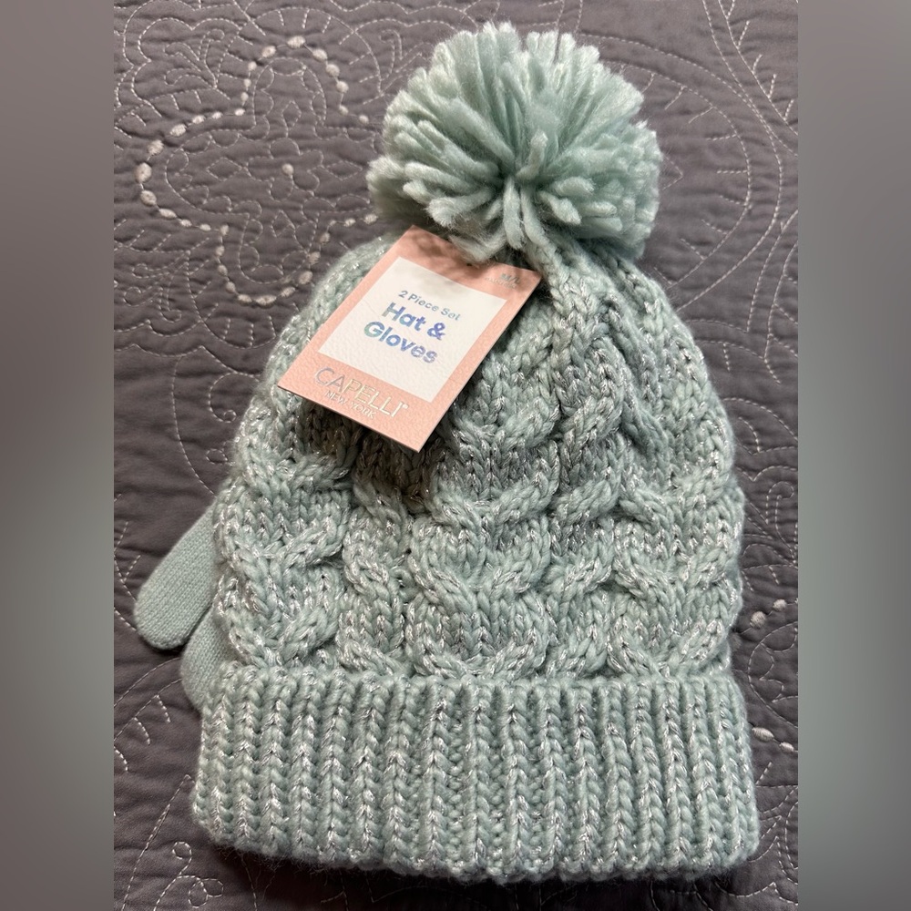 Capelli New York Girls Mint Pom Hat And Gloves Set NWT Various Sizes